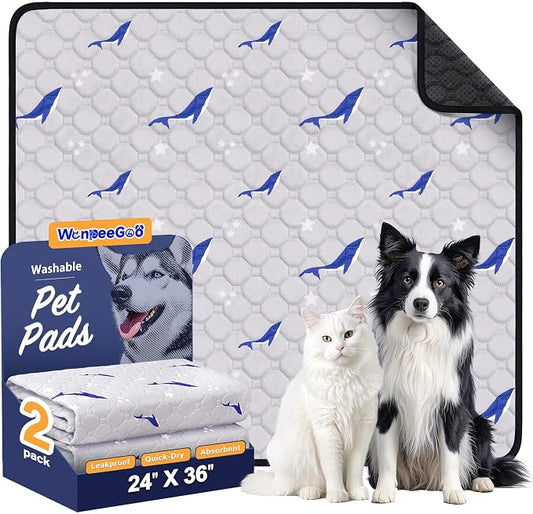 WanpeeGoo Washable Pee Pads for Dogs, 2Pack Reusable Puppy Pads, Super Absorbent & Leakproof Dog Pads, Anti-Slip Dog Pee Pads for Puppy Training & Incontinence, Dolphin Pattern 24"x36"