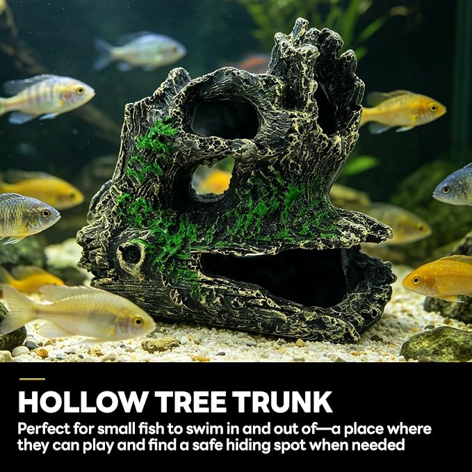 1 Pcs Resin Driftwood Aquarium Ornament | Natural Sunken Wood‑Style Fish Tank Hideout Cave Non‑Toxic Decor for Terrarium Paludarium
