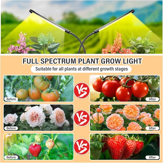 bseah Grow Light Plant Lights for Indoor Plants, Full Spectrum Led Growing Lamp with 3/9/12H Timer, Auto ON & Off, 10 Dimmable Lightness Clip-On Desk
