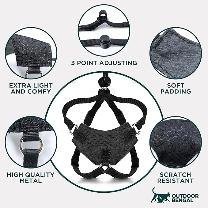 Houdini™ Escape Proof Cat Harness and Leash Set by OutdoorBengal – Tactical Vest for Walking – Comfy, Adjustable and Lightweight - Houdini Cat Harness Escape Proof for Cats + Cat Leash (Multicolor, M)