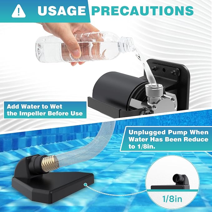 Water Transfer Pump DC 12V 1/10HP Portable Electric Water Removal Utility Pump with Switch and Suction Hose Kit, Low Suction Water Removal for RV, Water Beds, Pools, Rain Barrel, Aquariums
