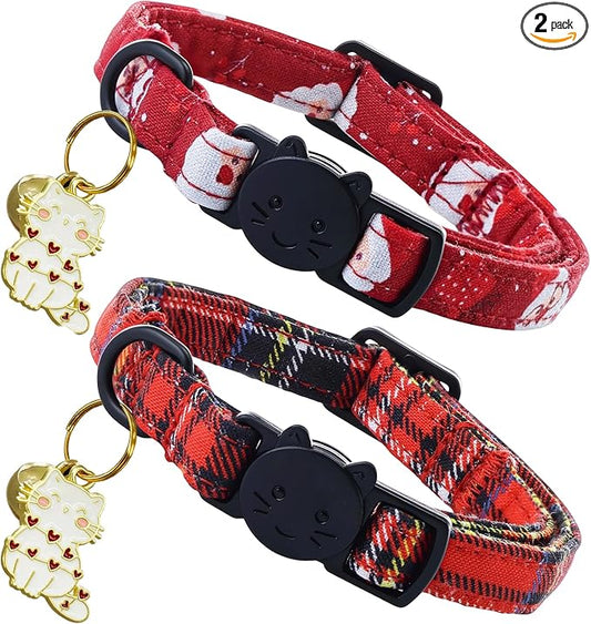 Elegant little tail 2 Pack Cat Collar- Christmas Cat Collars Breakaway with Bell Pendant Wedding Kitten Boy Girl Safety Adjustable 7-12 Inch Collar for Small Cats Puppy