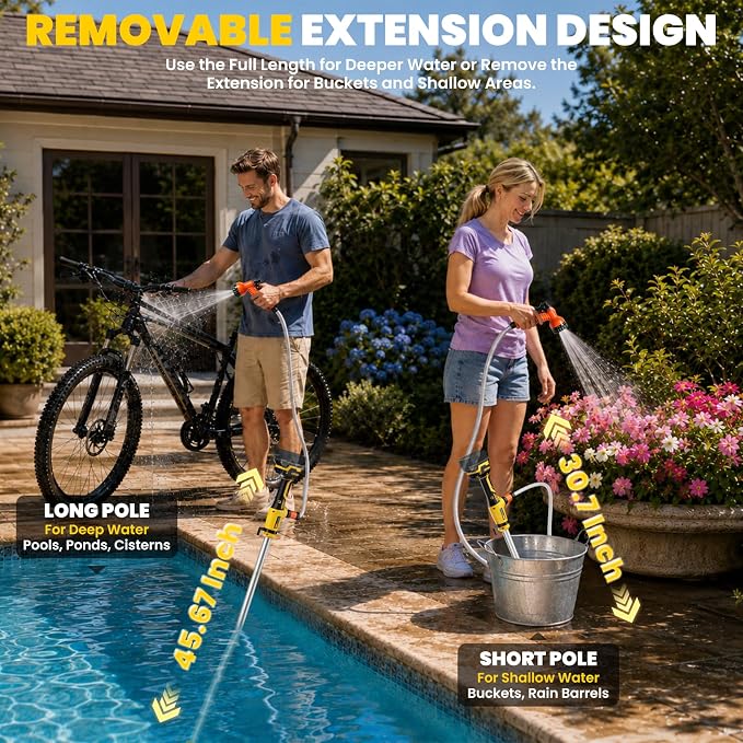 Cordless Stick Water Transfer Pump for Dewalt 20V Batteries (Tool Only) | 720 GPH Brushless Electric Submersible Pump, Portable Sump & Utility Pump for Pool, Garden, Pond, Boat & RV