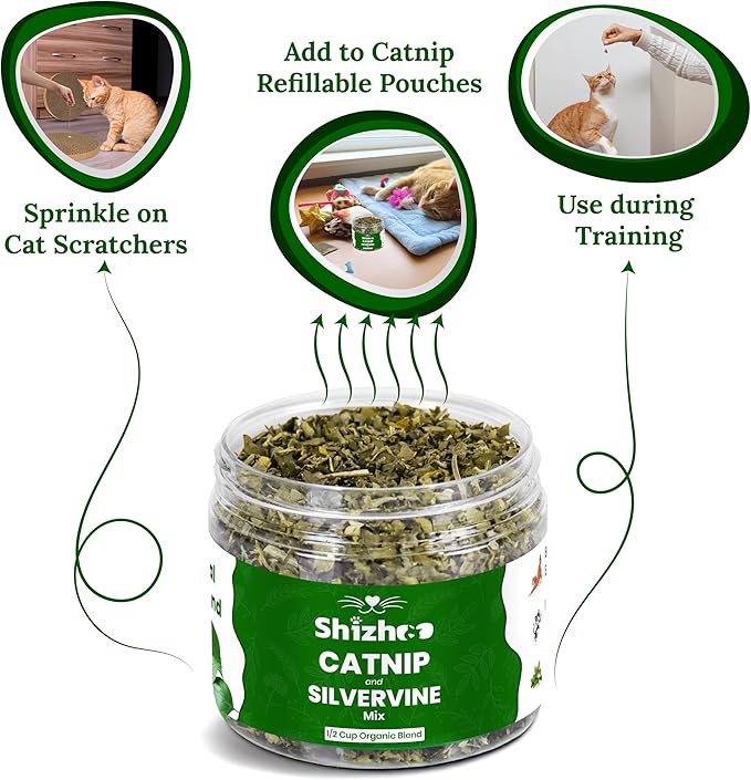 Catnip Silver Vine Blend for Cats & Kittens, Non-Toxic Freshly Dried and Dual Stimulation Formula Organic Silvervine Haze & Cat nip for Cats to Activate Your Kitty's Playful Side