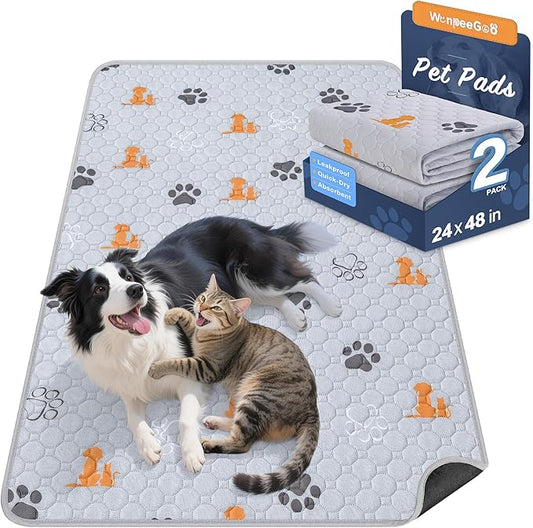 WanpeeGoo Washable Pee Pads for Dogs, 2 Pack Absorbent Reusable Training Dog Pads Pet Puppy Pads, Non-Slip Potty Pads for Whelping, Playpen, Crate, Bed, Orange, 24"x48"