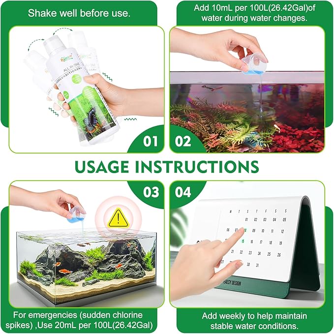 hygger Aquarium Water Conditioner for Freshwater, Neutralizes Chlorine, Chloramines, Heavy Metals, Ammonia & Nitrite, Safe for Fishes and Plants, 300 ML