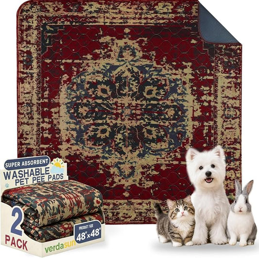 Washable Pee Pads for Dogs, Reusable Puppy Potty Training Pads, Ultra-Absorbent Thick Waterproof Leak-Proof Non-Slip Pads & Mat for Crate, Playpen, Floor, Whelping & Housebreaking , 2 Pack 48"x48"