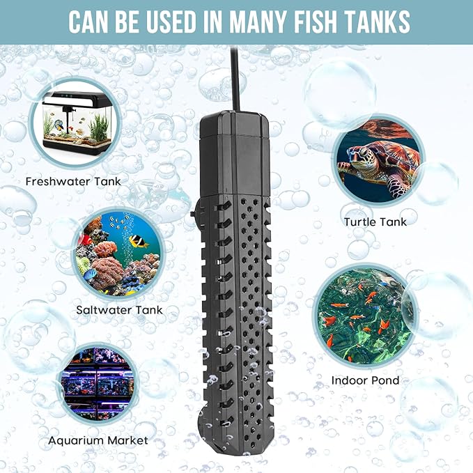 Aquarium Heater 300W, Fish Tank Heater with High-Temperature Protection and Turtle Tank Heater with Automatic Power-Off When Leaving Seawater or Freshwater.