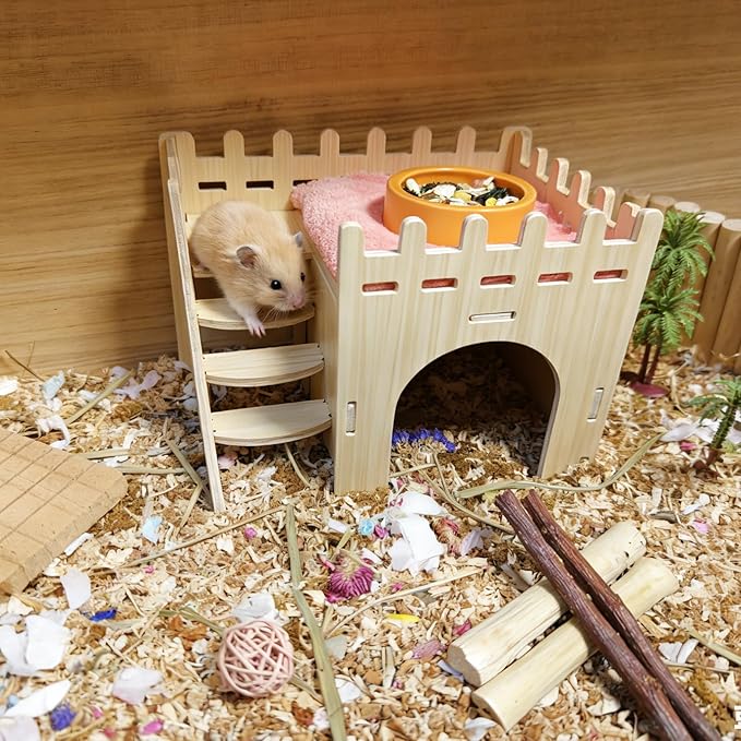 Hamster Hideout Hamster Wood House Maze Platform Detachable Cage Accessories for Rat Dwarf Hamster Gerbil Sugar Glider