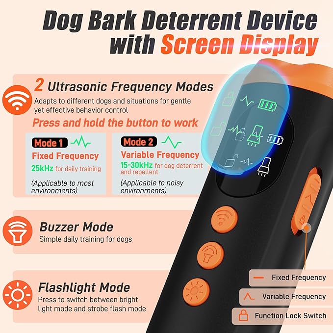 Dog Bark Deterrent Device - 3X Ultrasonic Anti Barking Device Stop Barking Control for Small Medium Large Dog Outdoor Indoor Behavior Correct 4 Training Modes Up to 50Ft Long Range