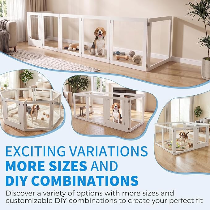 Heavy Duty Clear Acrylic Dog Playpen for Small/Medium Pets – 32" High Clear Pet Pen with Sturdy Metal Frame, Walk-in Kennel, Expandable Indoor & Outdoor Pet Play Yard (White, 8 Panels Including Door)