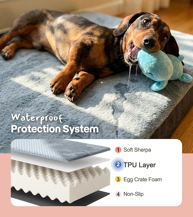 Dog Bed for Crate, Extra Large Cooling Mat for Dogs, Waterproof Dog Bed with Dual Surface Removable Washable Covers, 35 x 22 Inch Pet Bed with Egg Crate Foam