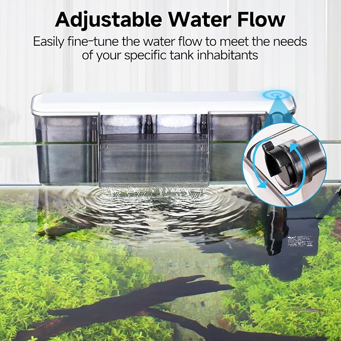 AQQA Quiet Hang on Back Aquarium Filter for 30-50 Gallon,Adjustable Flow | Auto Start Fish Tank Filters, Powerful Filtration HOB Filter, Easy Install for Freshwater Aquariums,8W 200GPH
