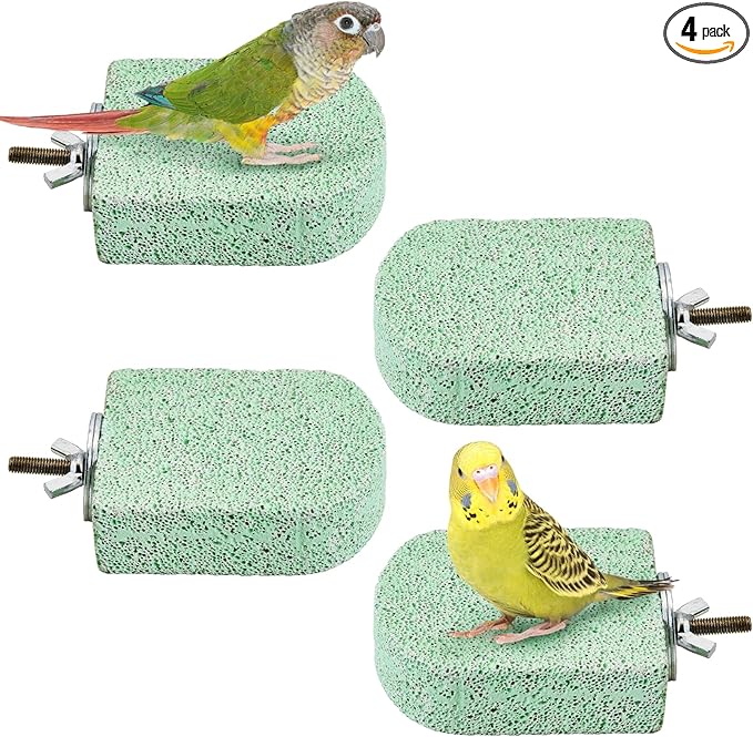 BNOSDM 4 Pcs Bird Beak Grinding Stone Chew Toy Parrot Calcium Perch Bird Stand Platform Parakeet Cage Accessories for Budgies, Cockatiels, Conures, Lovebirds, Finch (Green)