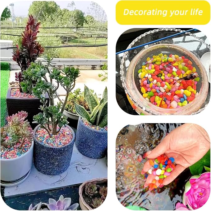 Yellow Pebbles for Crafts, 0.9 Pound Natural Polished Aquarium Gravel, Decorative Pebbles for Indoor Plants, Turtle Tank, Vase, Succulents Cactus, Garden Landscaping (Pack of 3)