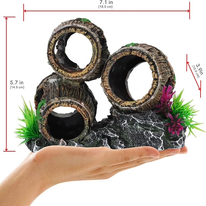 Aquarium Decorations Three Stacked Broken Barrels Fish Tank Decoration Ornament Landscaping Over Rocks Cave Saltwater Freshwater Small & Medium Fish Garden Pond Ornaments Resin
