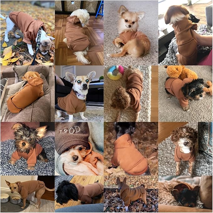 Jecikelon Winter Dog Hoodie Sweatshirts with Pockets Warm Dog Clothes for Small Dogs Chihuahua Coat Clothing Puppy Cat Custume (Coffee, XX-Small)