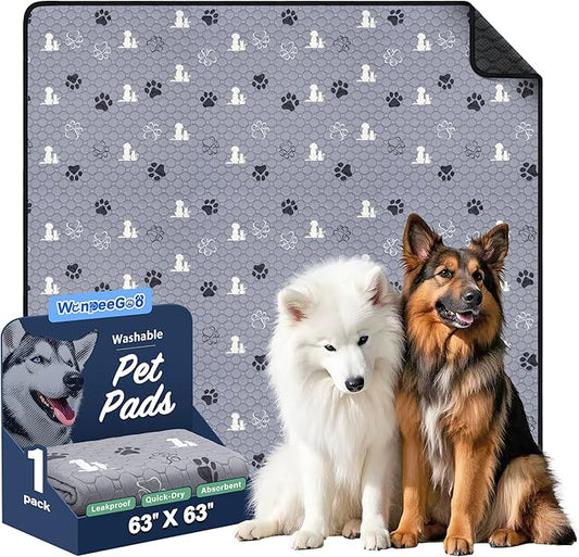WanpeeGoo Washable Pee Pads, Puppy Pee Pad for Dogs, 1 Pack Absorbent Reusable Training Dog Pads Pet Puppy Pads, Non-Slip Potty Pads for Whelping, Playpen, Crate, Bed, Grey 63"x63"