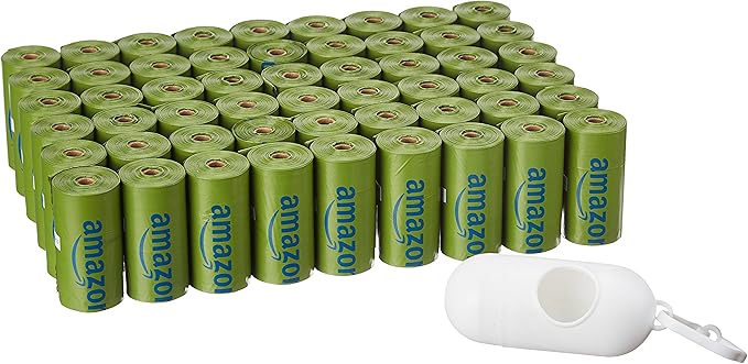 Amazon Basics Premium Leak Proof Dog Poop Bags with Dispenser and Leash Clip, Talcum Powder Scented, 13" x 9", 810 Count (54 Rolls)
