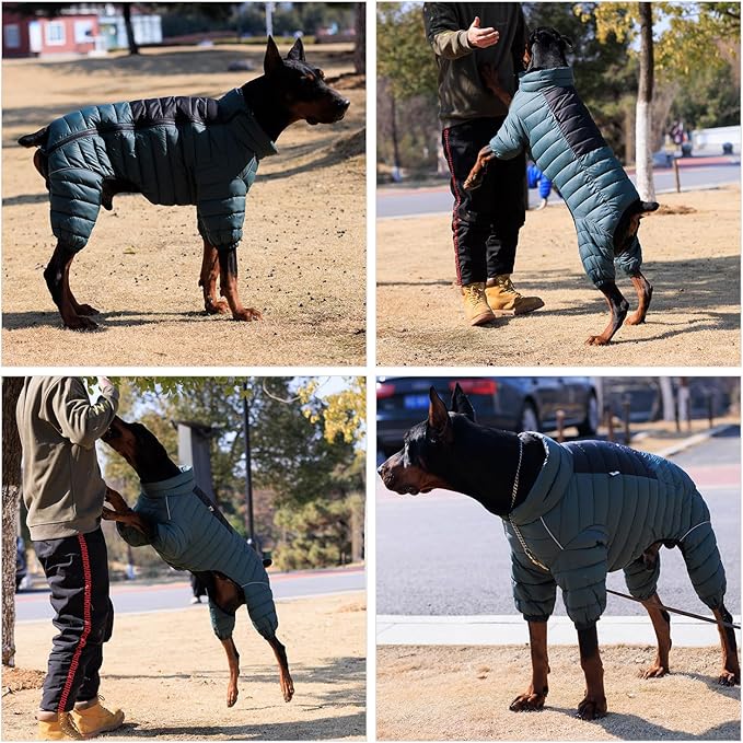 Lovelonglong Dog Coat, 4 Legs Covered Waterproof Windproof Reflective Warm Dog Vest, Zippered Adjustable ArmyGreen XL