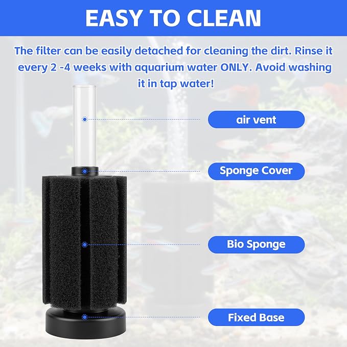 3 Pack Aquarium Bio Sponge Filter for Fish Tanks Up to 20 Gallons | Gentle flow sponge filter, perfect for betta, fry, shrimp and small fish, biological filtration for small aquarium tanks