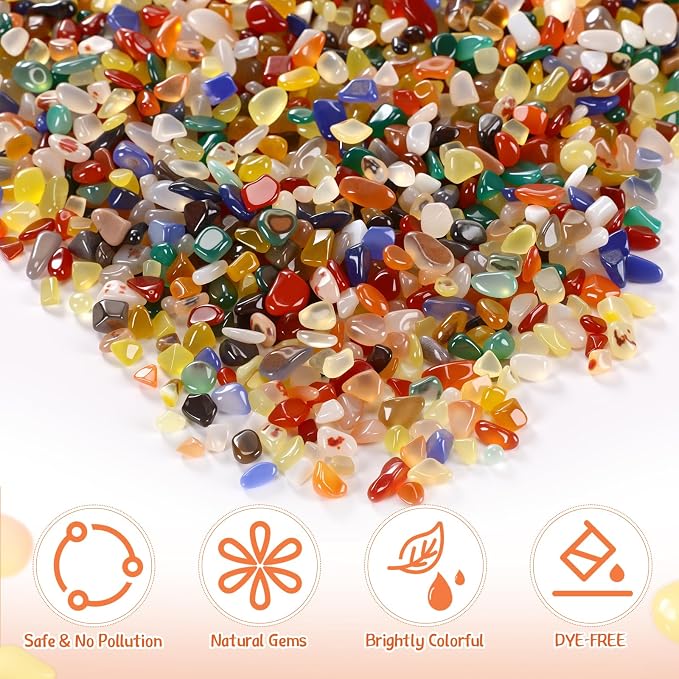 2.2 Lb/1000g Decorative Crystal Natural Agate Stone Pebbles Tumbled Gemstones Sea Glass Rock for Fish Tank Gravel, Vase Filler, DIY Crafts(Bright Color)
