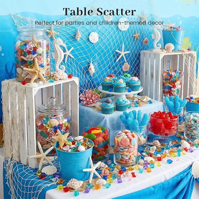 DOMESTAR 150 PCS Multicolored Acrylic Fake Gems, Ice Rocks for Vase Fillers | Pirate Treasure Jewels Party Decorations, Pool Gems, Sensory Bin Filler Bithday Party Favors