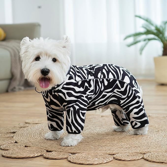 Fleece Dog Coat for Small Medium Dog,Pullover Pajamas Jumpsuit Bodysuit Puppy Coats with Legs, Pet Windproof Warm Cold Weather Jacket Full Body Vest Cozy Snowsuit Outfit Clothes (Zebra Striped, XS)
