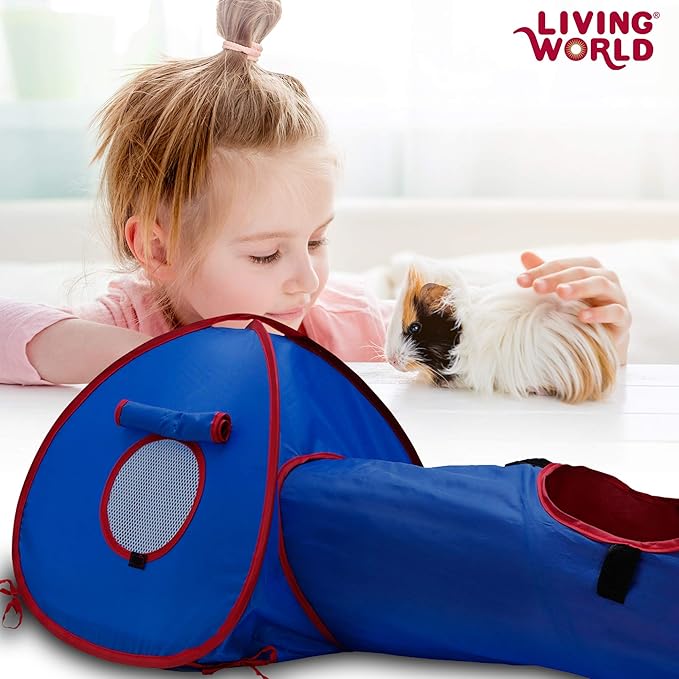 Living World Pet Tunnel, Small Animal Tunnel for Rabbits and Guinea Pigs, Blue/Red, 61397