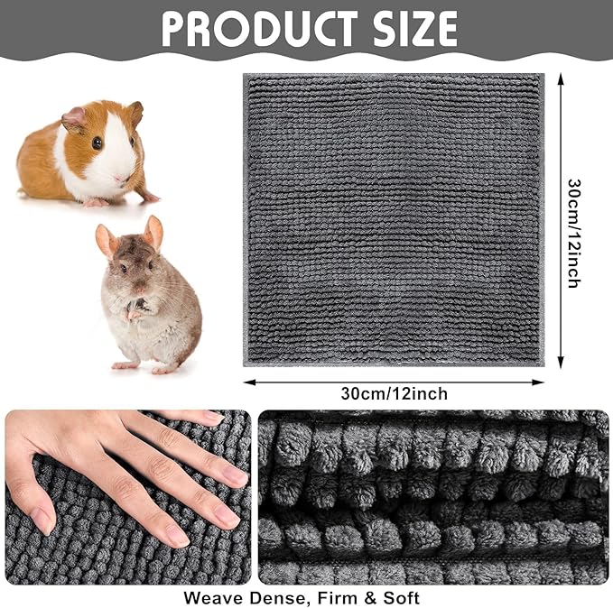 Amylove 4 Pcs Guinea Pig Cage Liner Washable Fleece Pee Pads Pet Dog Cat Bedding Training Mat for Small Animal Guinea Pig Puppy Bunny Hamster(12 x 12 Inch,Square,Dark Gray)