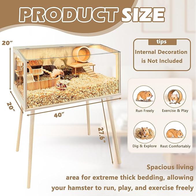PROLEE Hamster Cage with Legs, Guinea Pig Cages Chew Proof, Hamster House, Hamster Cages and Habitats, Small Animal Cage, 40" L x 20" W x 47.5" H