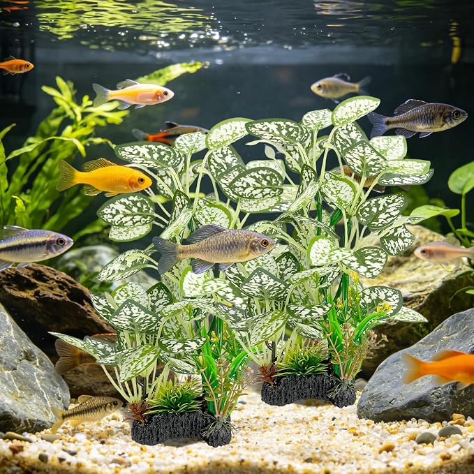 Silk Aquarium Plants 9.8in 2-Pack | Soft fish-safe durable fade-resistant for fresh/salt weighted base flexible