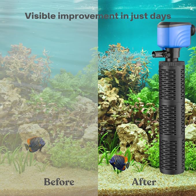 100-300 Gallon Submersible Aquarium Filter, Internel Fish Tank Filters for Large Tanks, Whisper Turtle Tank Filter for Small Pond, Saltwater & Freshwater, 15.5-Inch