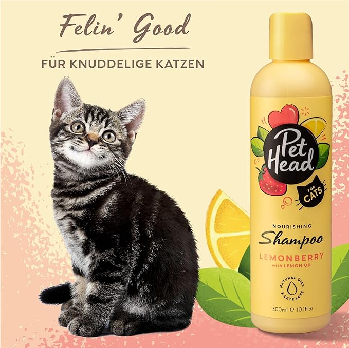Pet Head Felin' Good Cat Shampoo | Fruity Scent | Shampoo for Smelly Cats | Nourishing & Deodorizing | Vegan | Lick-Safe | Gentle Formula for Kittens | Made in USA | 10.1 fl. oz.