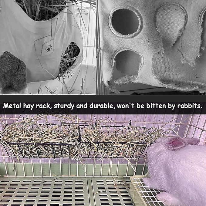 Rabbit Hay Feeder Rack Guinea Pig Hay Dispenser for Cage Hanging Metal Feeder Small Animals Hay Holder Manger for Rabbits Guinea Pigs Chinchillas Ferrets (Black - 4 in a Group)