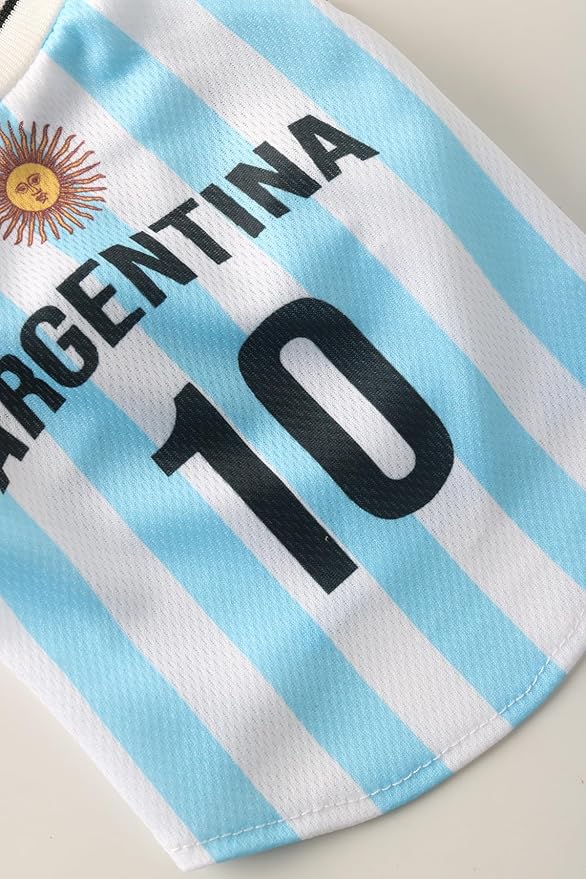 DroolingDog Pet Dog Jersey Costume, Summer Cooling Mesh Fabric, Soccer Sportswear Team Jersey, Lightweight Football Casual Clothes for Small Dogs, Argentina, X-Large