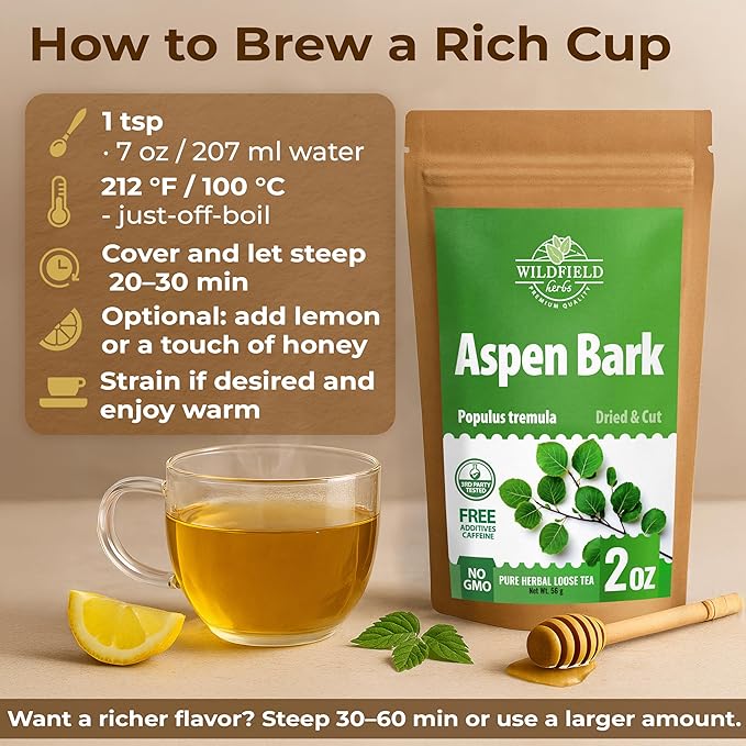 2 oz. Aspen Bark Herbal Tea (Populus tremula) – 56g Dried Aspen Bark Herb Tea Corteza de Álamo Temblón