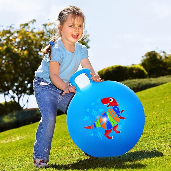 Hopper Ball, Dinosaur Hopping Toys for Kids, 18 Inch Bouncy Ball with Handle, Blue Inflatable Bouncing Hoppity Hop Toys for Boys and Girls Gifts