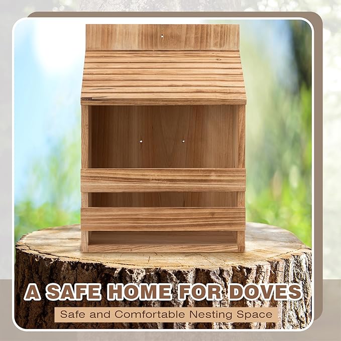 Briwooody Wooden Open Mourning Dove Nesting Box for Outside Dove Bird House 14 H x 10 W x 6 L Inches Bird Nesting and Roosting Platform Hanging Birdhouse Garden Decoration (Flat Roof, Brown)