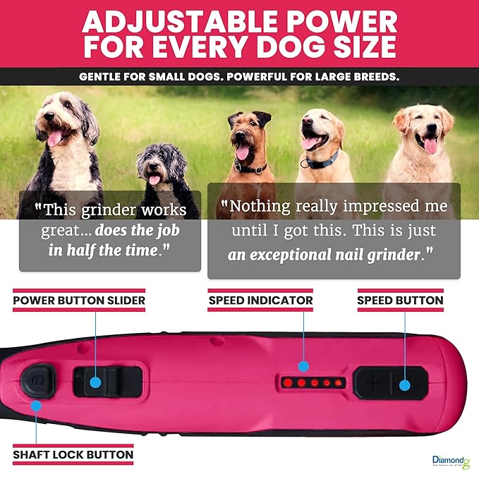 Diamondg Cordless Dog Nail Grinder with Quiet Sound & LED Tip for Large & Small Dogs, 4hrs. Runtime - Electric Dog Nail Trimmer, Heavy Duty Rotary Tool Alternative to Toenail Clippers & Filers