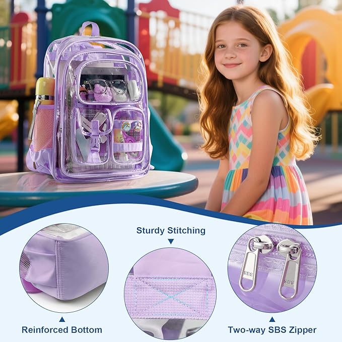 Clear Backpack with Pencil Case, Heavy Duty PVC Transparent Backpack with Oxford Cloth Bottom & Reflective Strips for Primary College Work Stadium Concert Festival