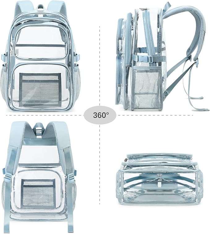 abshoo Large Heavy Duty Clear Backpack For School Bookbag Transparent Multi Pocket Backpacks (Blue)