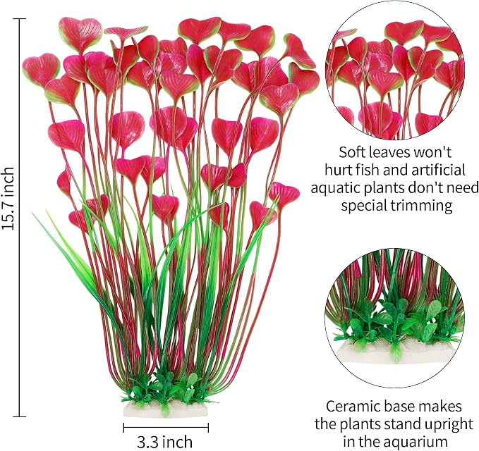 MyLifeUNIT Aquarium Plants, 2 Pack Tall Plastic Plants for Fish Tank Decorations, 15.75 Inches (Pink)