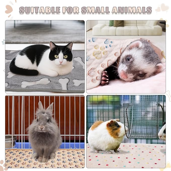 6 Pack Guinea Pig Cage Liner, Washable Guinea Pig Fleece Blankets Beding Accessories, Flannel Throw Warm Sleep Mat, Pet Pee Pads for Small Animal Hamster Rabbit Puppy Cat (Dark Color, 30x20 Inch)