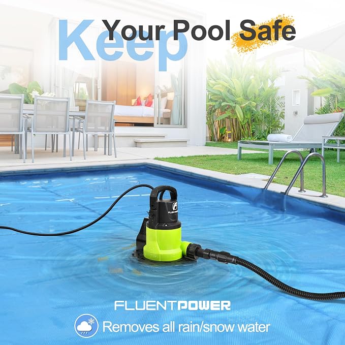 Automatic Pool Cover Pump, 3/4HP 3400GPH Submersible Above Ground Water Removal Pump with Check Valve Adapter, 26FT Power Cord for Pool, Hot Tub, Rooftop, Water Bed, Basement Draining