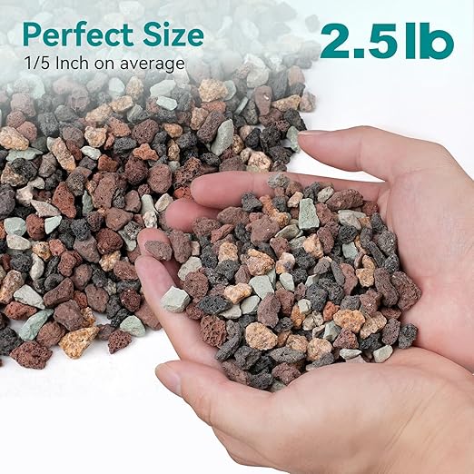 2.5lbs Mix Horticultural Lava Rock for Plants, 1/5 Inch Potting Soil Amendment for Succulents, Cactus & Bonsai, Decorative Volcanic Gravel for Terrarium, Drainage Gritty Rock, Top Dressing