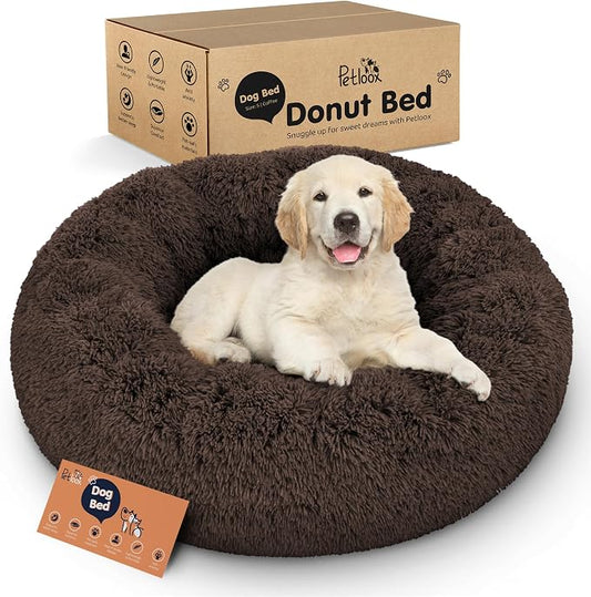 Donut Dog Bed - Premium Comfort for Anxiety Relief - Fluffy & Calming Design with Ultra-Plush Support | Cozy Round Dog Bed with Super Soft Circle Style (Coffee, Small)