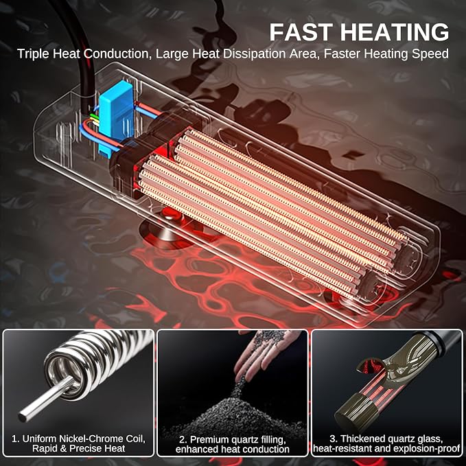 XPERTMATIC Aquarium Heater 200W Submersible Fish Tank Heater for 15–26 Gal | 65–93°F Adjustable with External Probe & PID Control, Auto Shut-Off, Quartz Glass, Fresh & Saltwater Safe