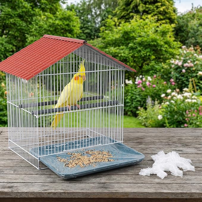Disposable Bird Cage Liners, 50Pcs Elastic Plastic Birds Cage Tray Liners, Waterproof Birds Cages Tray Liner, Universal Birdcage Liner Bags for Parakeets, Parrots, Bird Cages Accessories(13.7" x 9.8")