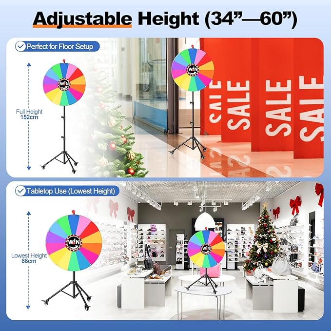 EMART 24-inch Spinning Prize Wheel, 14 Colors Adjustable 34"-60" Spin Doodle Game Spinner with Folding Tripod Stand for Party, Trade Show, Family with Portable Bag